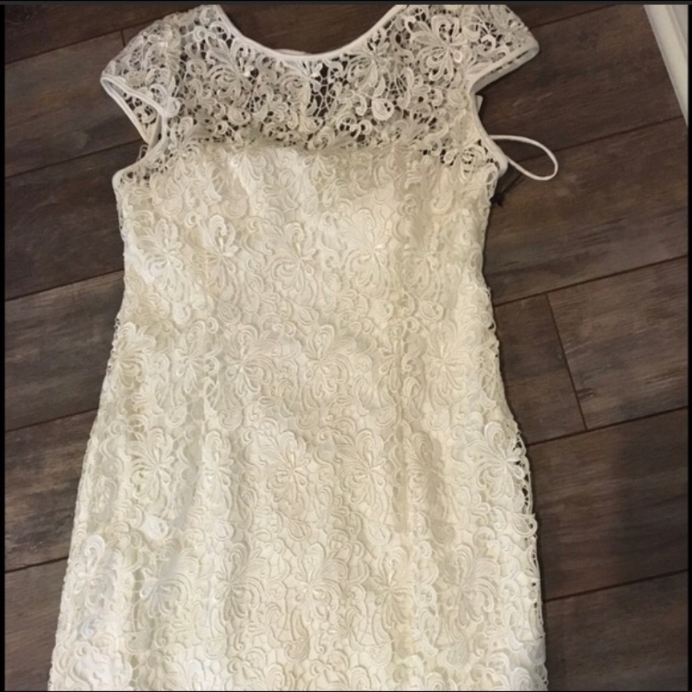White Lace Cap Sleeve Dress